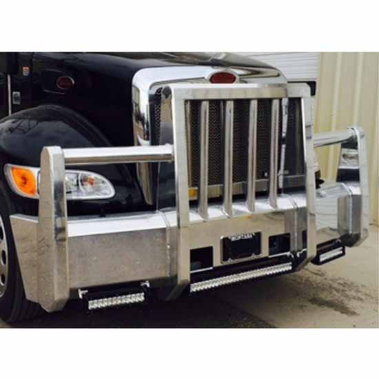 Aluminum Truck Defender Foreman Grille Guard W/ Vertical Pipes & Marker Light Bar For Peterbilt 352