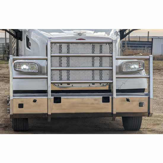 Truck Defender Standard Aluminum Grille Guard W/ 2 Inch Pipes, Marker Light Bar For Peterbilt 567