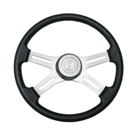 Steering Wheel 18 Inch Chrome 4 Spoke W/ Chrome Horn Button & Black Horn Bezel