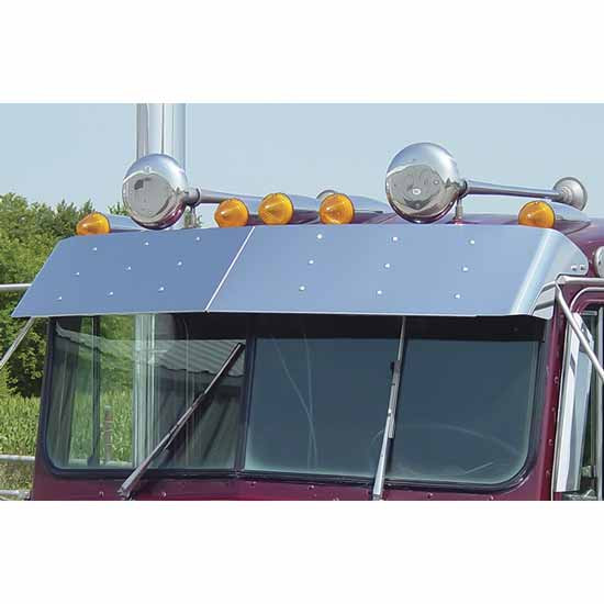 Roadworks 9 Inch Stainless Steel 2 Piece Drop Visor For Kenworth W900A W/ Flat Glass Windshield