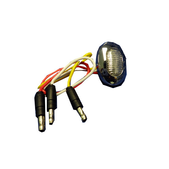 2 LED Mini Dual Revolution Oval Maker Light W/ Chrome Bezel - Red & White LED/ Clear Lens