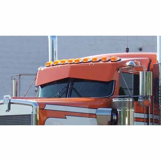 13 To 8 Inch Stainless Steel Reverse Bowtie Visor W/ 10 - 3/4 Inch Bulkhead Light Holes For Kenworth W900L Aerocab