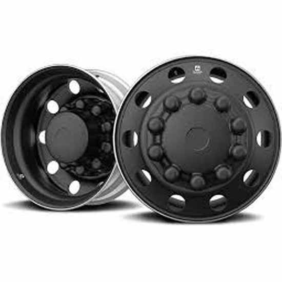Black Finish Aluminum Wheel W/ Hub Pilot Dual Mounting Set Up, 22.5 X 12.25 Inch & 11.25 Inch Bolt Circle