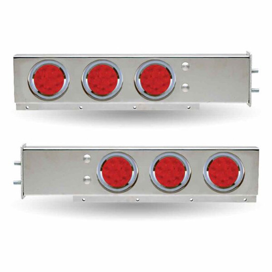 Stainless Steel Mud Flap Hangers 30 X 7.25 Inch W/ 2.5 Inch Bolt Spacing, 6 Round 4 Inch Red LEDs & Red Lens