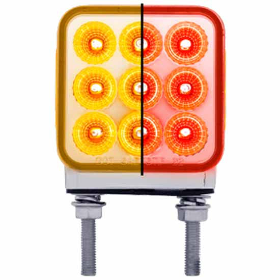 3 Inch Square 30 LED Reflector Stop, Turn, Tail Double Face Light W/ Double Post - Amber & Red LED W/ Optional Auxiliary Colors