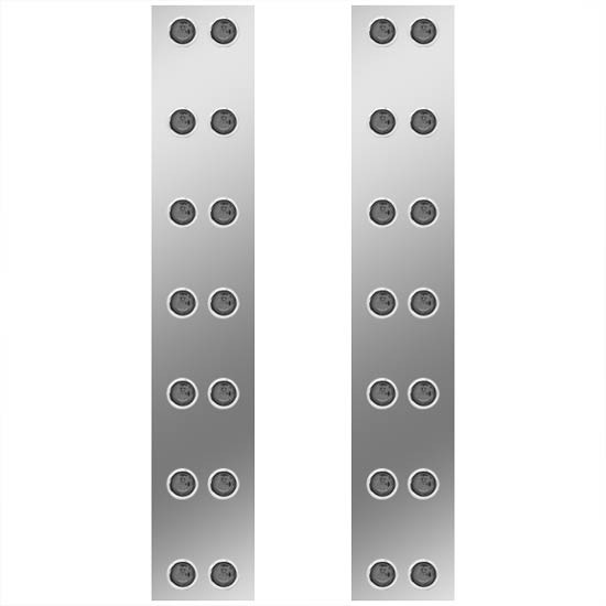15 Inch Stainless Steel Front Air Cleaner Panels W/ 28 - 3/4 Inch Amber/Smoked LEDs For Kenworth W900L