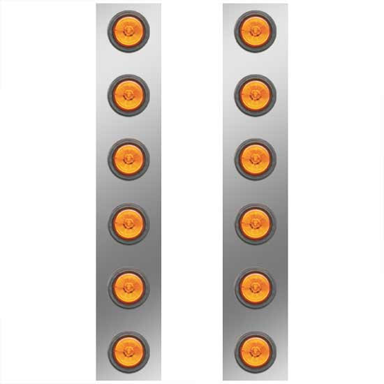 15 Inch Stainless Steel Front Air Cleaner Panels W/ 12 - 2 Inch Amber/Amber LEDs For Kenworth W900L