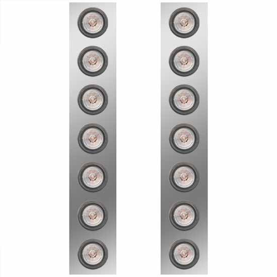 15 Inch Stainless Steel Front Air Cleaner Panels W/ 14 - 2 Inch Amber/Clear LEDs For Kenworth W900L