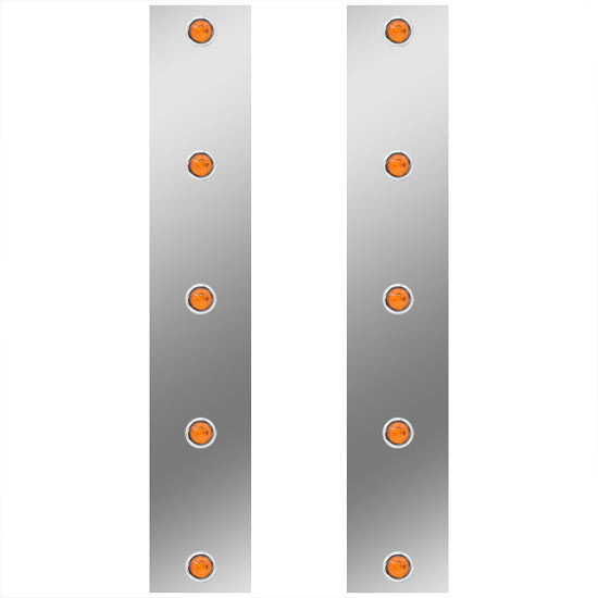 15 Inch Stainless Steel Front Air Cleaner Panels W/ 10 - 3/4 Inch Amber/Amber LEDs For Kenworth T800 Split Fender