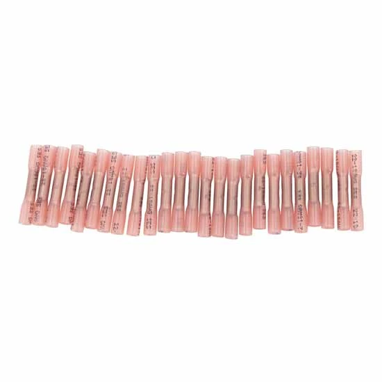 Red 22-18 AWG Butt Connector W/ Crimp Seal Heat Shrink 25 Pack