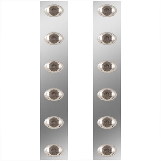 15 Inch Stainless Steel Rear Air Cleaner Panels W/ 12 P3 Red/Smoked LEDs For Kenworth W900B/W900L