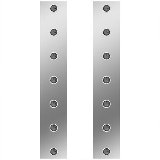 15 Inch Stainless Steel Rear Air Cleaner Panels W/ 14 - 3/4 Inch Red/Smoked LEDs For Kenworth W900B/W900L