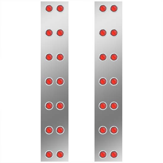 15 Inch Stainless Steel Rear Air Cleaner Panels W/ 28 - 2 Inch Red/Red LEDs For Kenworth W900B/W900L