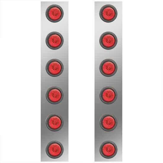 15 Inch Stainless Steel Rear Air Cleaner Panels W/ 12 - 2 Inch Red/Red LEDs For Kenworth W900B/W900L