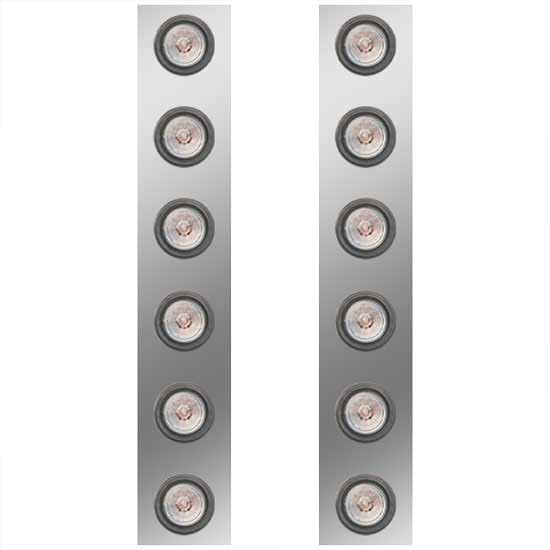 15 Inch Stainless Steel Rear Air Cleaner Panels W/ 12 - 2 Inch Red/Clear LEDs For Kenworth W900B/W900L