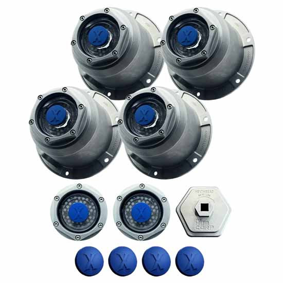 Starter Kit W/ 4 Spare Rubber Vent Plugs & 4 Greased Trailer/TP Parallel Spindle Axle Hub Caps