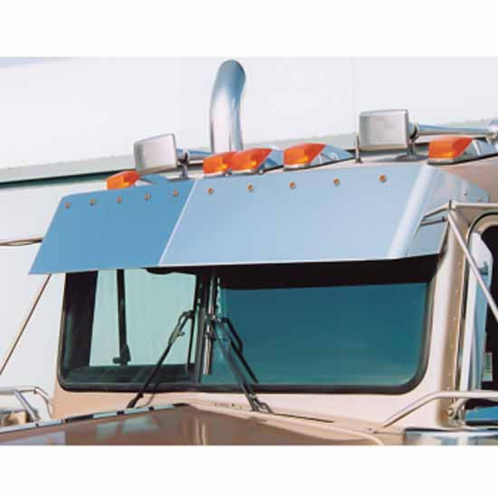 Roadworks 10 Inch Stainless Steel Blind Mount Drop Visor W/ 10 Button 3/4 Inch LEDs & Bezels For Kenworth