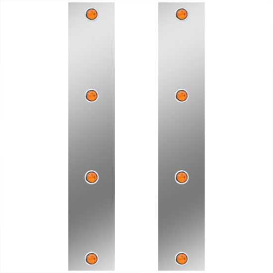 13 Inch Stainless Steel Front Air Cleaner Panels W/ 8 - 3/4 Inch Amber/Amber LEDs For Kenworth T800, W900