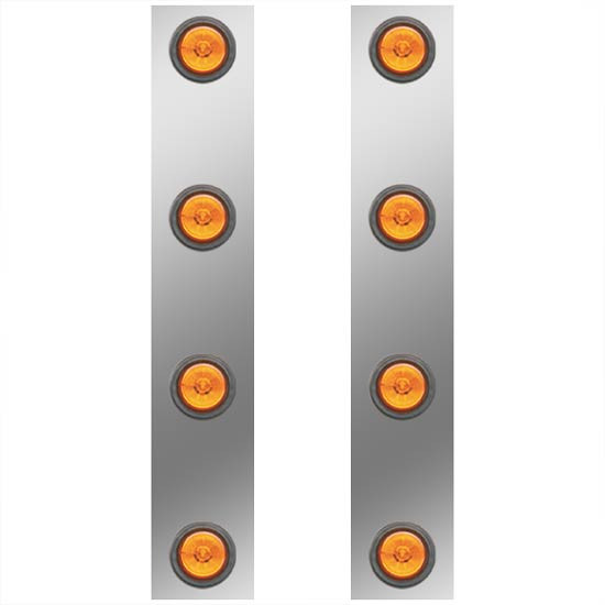 13 Inch Stainless Steel Front Air Cleaner Panels W/ 8 - 2 Inch Amber/Amber LEDs For Kenworth T800, W900