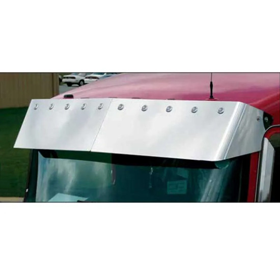 Roadworks 10 Inch Blind Mount Stainless Steel Drop Visor W/ Light Hole Options For Kenworth W/ Curved Windshield