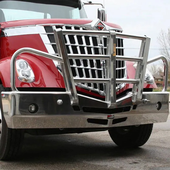 Aluminum Curved Bumper Grille Guard W/ 2 Standard Bolt On Light Tabs & Integrated Center Tow Hitch For International LoneStar