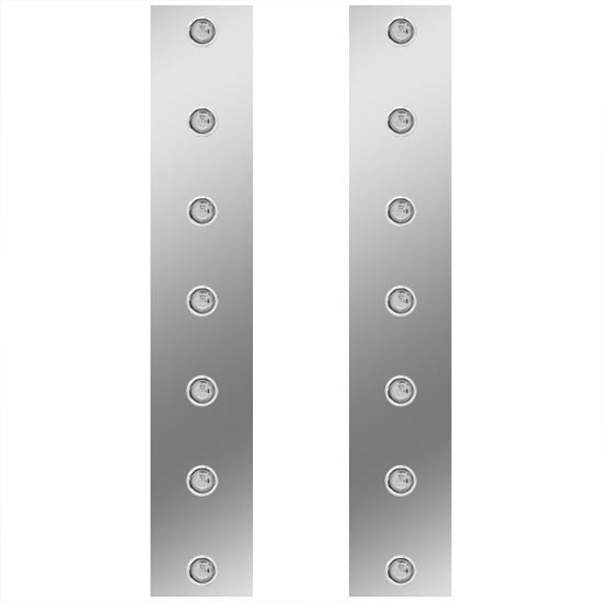 Stainless Steel Front Air Cleaner Panels W/ Bulkhead 3/4 Inch Clear / Amber LEDs For 15 Inch Air Cleaners For Kenworth W900B, W900L - Pair