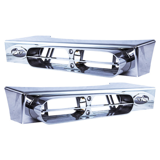 CSM “Sig Bar” Stainless Steel Old Skook Blinker Bar W/ 2 Oval Light Holes & Custom Drop Design For Peterbilt 389