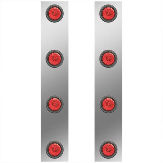 Stainless Steel Rear Panels For 13 Inch Air Cleaner W/ 2 Inch Red LEDs - Pair For Kenworth W900B, W900L