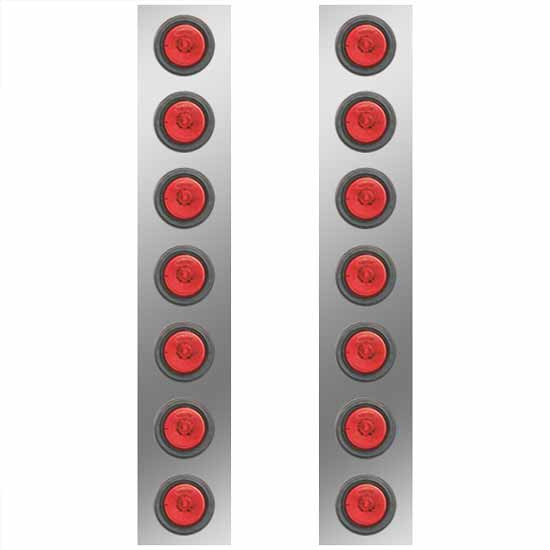 Stainless Steel Front Air Cleaner Light Panels For 15 Inch Donaldson AC W/ 2 Inch Rnd Red LEDs For Kenworth W900B, W900L