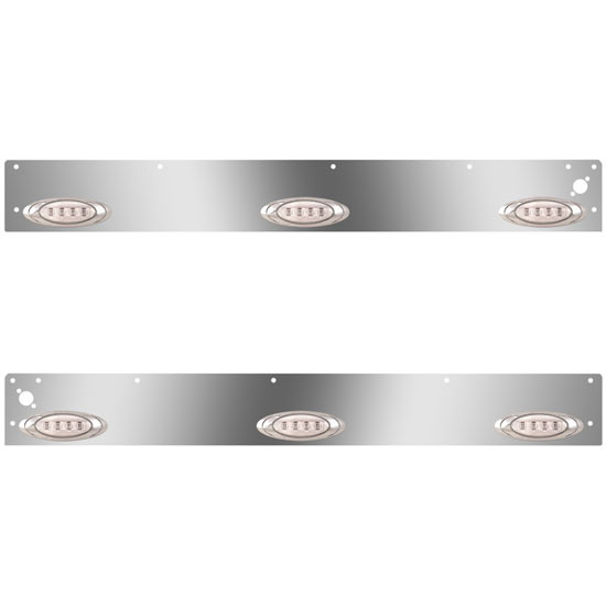 5.25 Inch Stainless Steel Cab Panels W/ 6 P1 Amber/Clear LEDs, Dual Step Light Holes For Kenworth T800, W900L