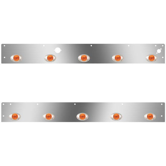 Stainless Steel Cab Panels W/ 10 P3 Amber/Amber LEDs, Block Heater Plug, Step Light Holes For Kenworth T800, W900