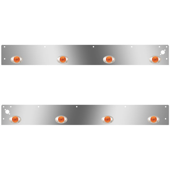 Stainless Steel Cab Panels W/ 8 P3 Amber/Amber LEDs, Dual Step Light Holes For Kenworth T800 Split Fender