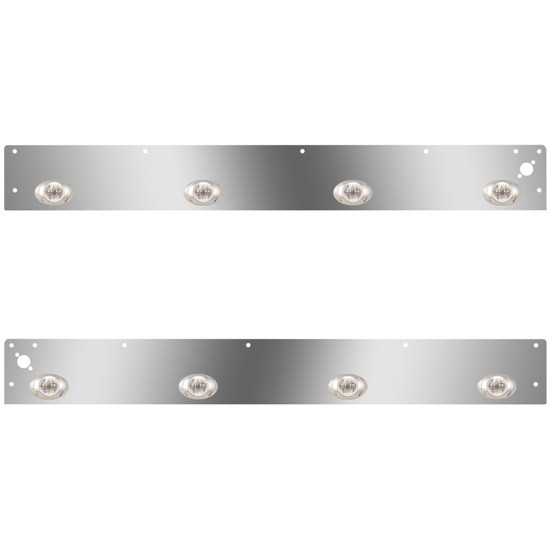 Stainless Steel Cab Panels W/ 8 P3 Amber/Clear LEDs, Dual Step Light Holes For Kenworth T800 Split Fender
