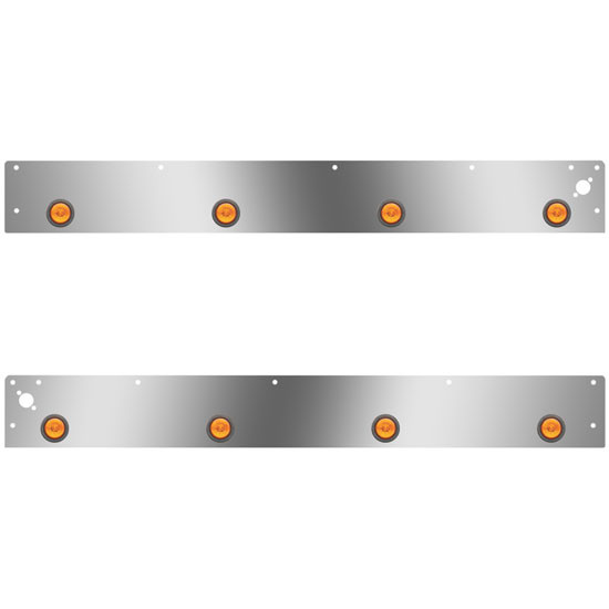 Stainless Cab Panels W/ 8 Round 2 Inch Amber/Amber LEDs, Dual Step Light Holes For Kenworth T800 Split Fender