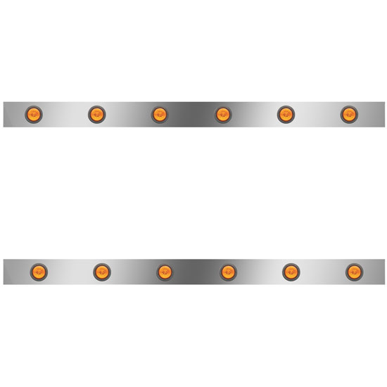 Stainless Steel Cab Panels W/ 12 Round 2 Inch Amber/Amber LEDs For Kenworth W900L Aerocab