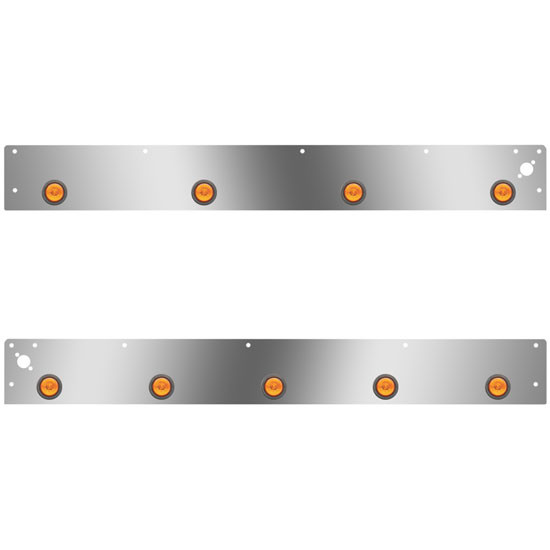 Stainless Steel Day Cab Panels W/ 9 Total 2 Inch Amber/Amber LEDs, Dual Step Lights For Kenworth T800 SF