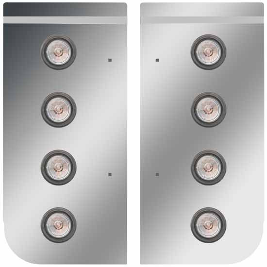 Stainless Steel Cowl Panels W/ 8 Round 2 Inch Amber/Clear LEDs, 9-3/8 In Mounting Holes For Kenworth W900B, W900L