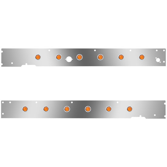 SS 6 3/4 Inch Cab Panels W/ Block Heater Plug Step Light Hole, 12 - 3/4 Inch Amber/Amber LEDs For Kenworth T660 W/ CME