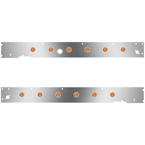 Cab Panels W/ Block Heater Plug, Dual Step Light Holes, 12 - 3/4 Inch Amber/Amber LEDs For Kenworth T660 W/ CME