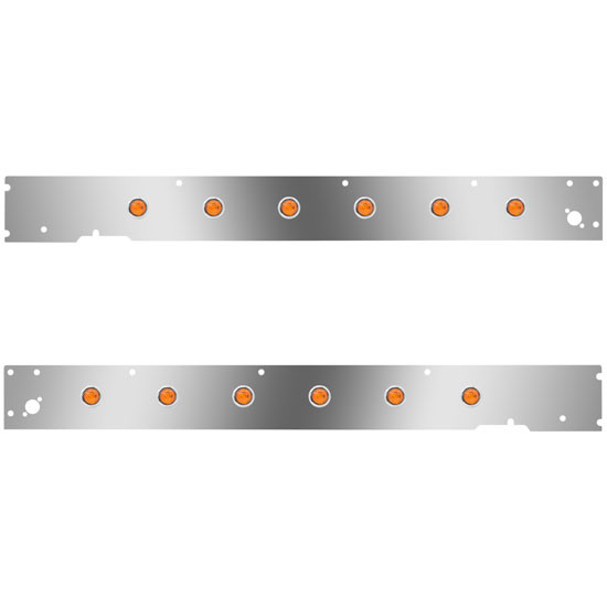 Stainless Steel Cab Panels W/ Dual Step Light Holes, 12 - 3/4 Inch Amber/Amber LEDs For Kenworth T660 W/ CME