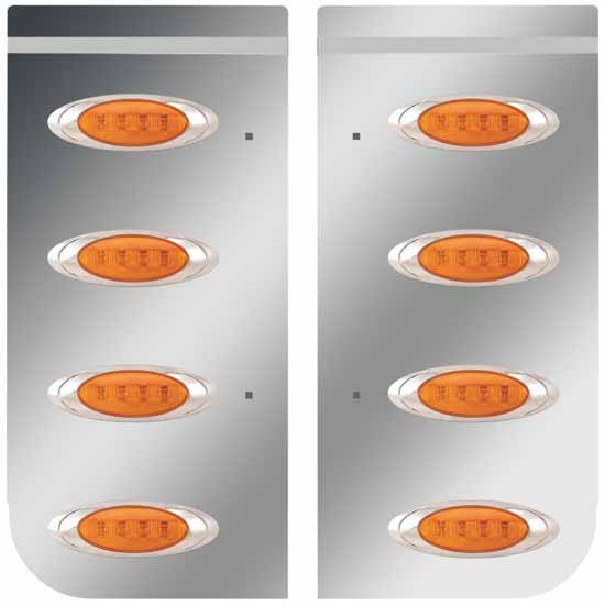 Stainless Steel Cowl Panels W/ 8 P1 Amber/Clear LEDs For Kenworth W900L