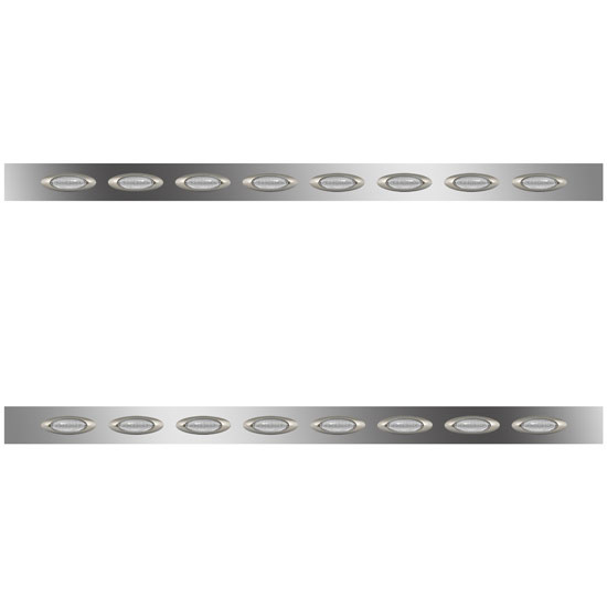 Stainless Steel Cab Panels, 1.5 Inch W/ 8 M5 LED Lights & Bezels - Amber LED/ Clear Lens For Kenworth W900L 2011-Newer