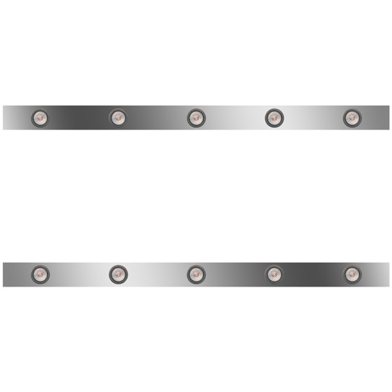 62 Inch Stainless Steel Sleeper Panels W/ 10 Round 2 Inch Amber/Clear LEDs For Kenworth T660, T800, W900