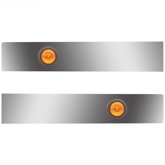 Stainless Steel Sleeper Extension Panels W/ 2 Round 2 Inch Amber/Amber LEDs For Kenworth T660, T800, W900