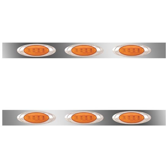 3 Inch Stainless Steel Sleeper Panels W/ 6 P1 Amber/Amber LEDs For Kenworth W900B W/ 42 Inch Sleeper