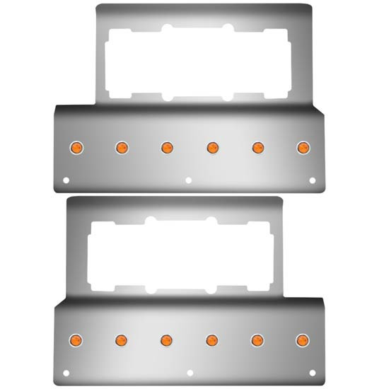 Kenworth W900L Headlight Mount Fender Guards With 12 Round 3/4 Inch Amber/Amber LEDs - Stainless Steel By Phoenix Design