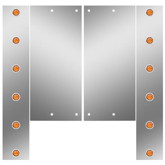 Stainless Steel Front Air Cleaner Panels W/ 12 - 3/4 Inch Amber/Amber LEDs For Freightliner Classic XL W/ 13 Inch Donaldson