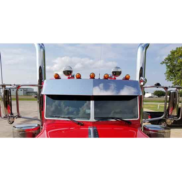 14 Inch Stainless Steel Drop Visor For Peterbilt 389 Pride & Class Flat Top Cabs 14 Inch Stainless Steel Drop Visor For Peterbilt 389 Pride & Class Flat Top Cabs