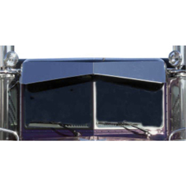 12 Inch Stainless Steel Bowtie Drop Visor For Peterbilt 300 Series W/ Flat Top 12 Inch Stainless Steel Bowtie Drop Visor For Peterbilt 300 Series W/ Flat Top