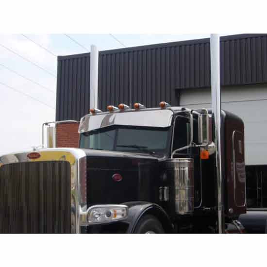 12 To 8 Inch Stainless Steel Bowtie Drop Visor, Side Mount For Flat Top & Ultracab Models For Peterbilt 379, 378, 389, 388, 386